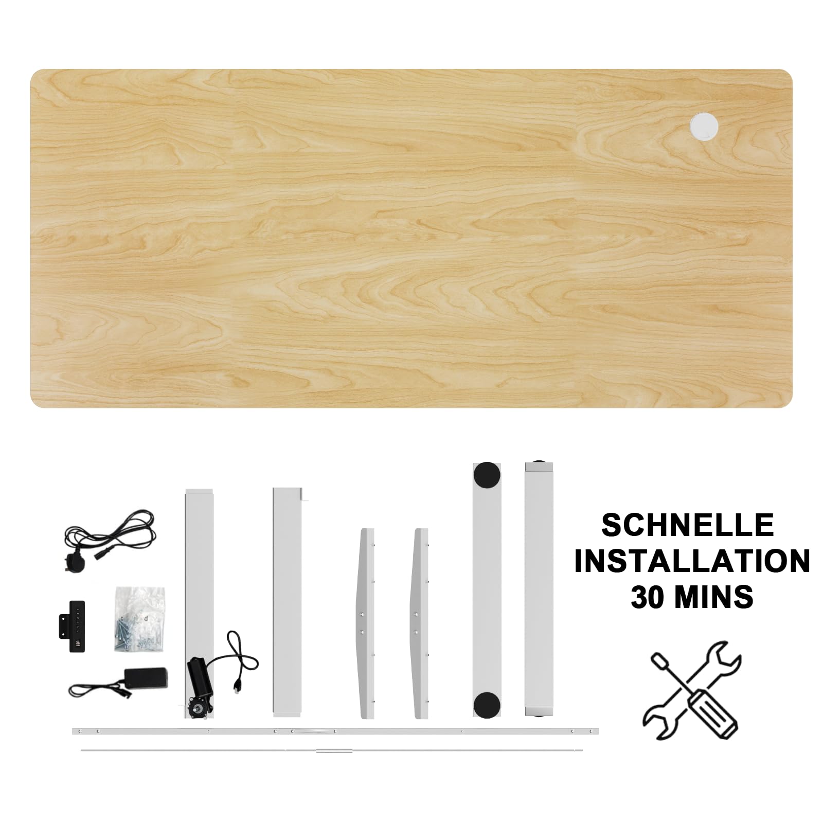 Flamaker Höhenverstellbarer Schreibtisch Ganze Tischplatte 140 x 60 cm Elektrischer Schreibtisch Höhenverstellbar für Steh-Sitz, Computertisch mit Memory-Funktion,Standing Desk,Beige 9