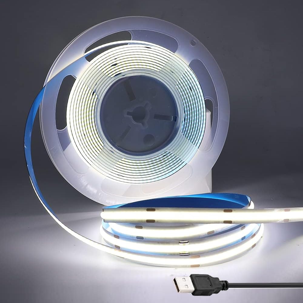 KISUFU USB LED Strip Lights, 5V 320Leds/m Strip Light TV Backlights for Bedroom, Kitchen, DIY Indoor Decoration, Decor Super Bright LED Rope Lights (1m, White)