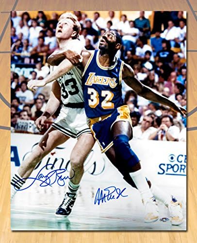 Autograph Authentic JOHM41303C Magic Johnson &amp; Larry Bird Dual Signed Lakers vs Celtics NBA Legends Photo