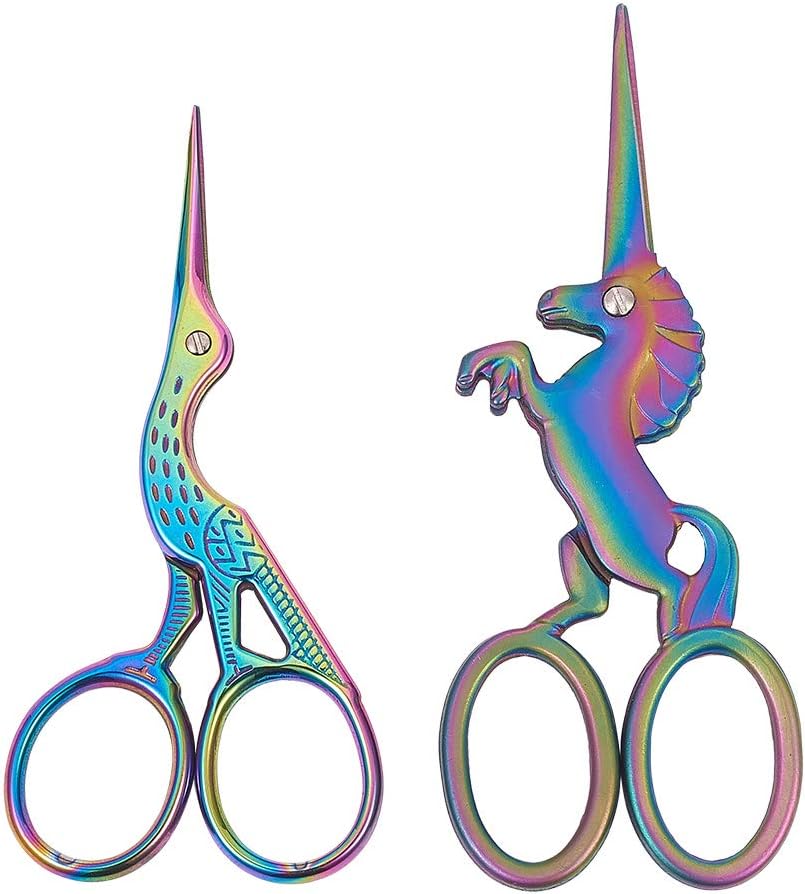 SUNNYCLUE 2pcs Embroidery Needlework Scissors, 3.7/4.5 Inch Stainless Steel for Fabric Cutting Dressmaking, Beard
