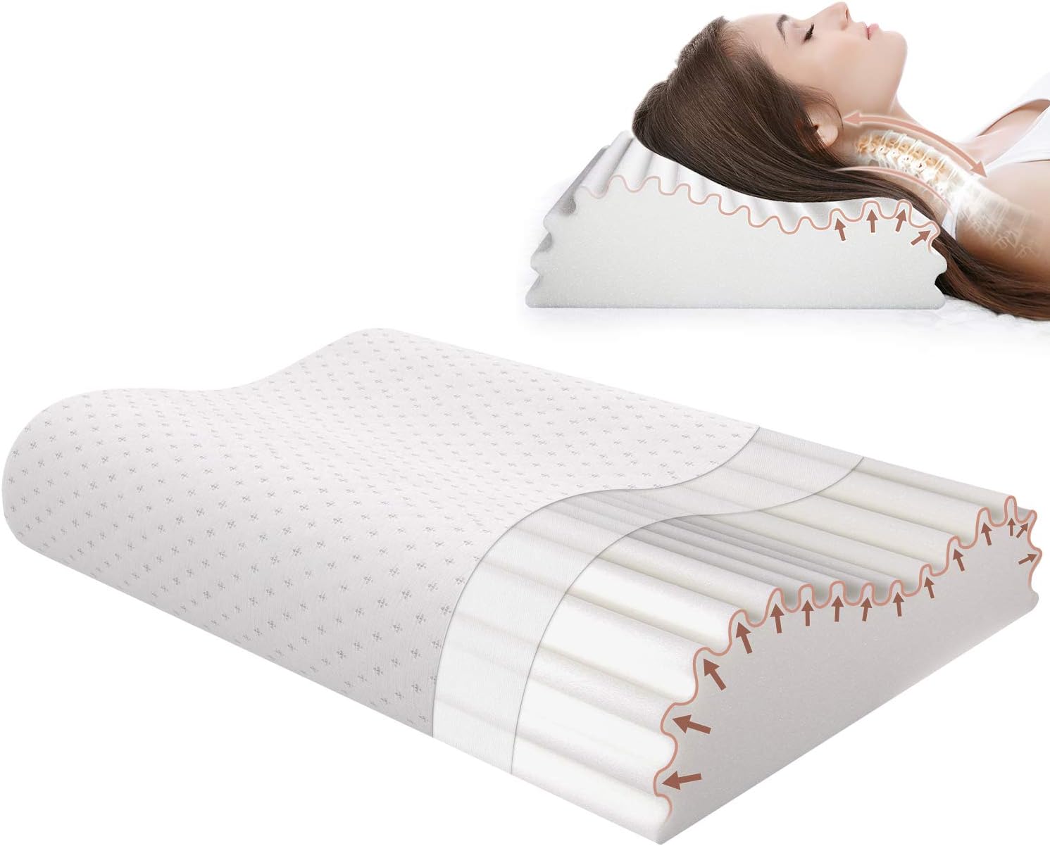 Swilow Memory Foam Pillow for Side Sleeper, Cervical Contour Pillow for Neck Pain, Orthopedic Neck Support Pillow Chiropractic Ergonomic Pillow Sleeping with Free Pillowcase (Firm, Standard Size): Home & Kitchen