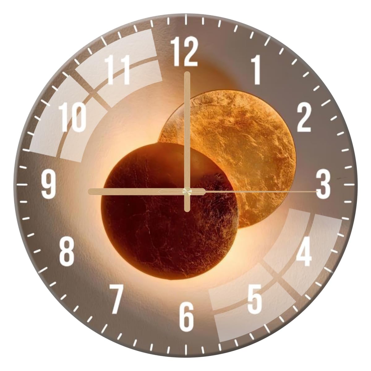 ALEENFOON Glass Wall Clock 12 Inch Silent Non Ticking Round Wall Clocks for Living Room Bedroom Hallway Office (sunset) (Venus Gold)