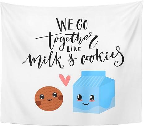Amazon Co Jp Varyhomeタペストリーwe Go Together Like Milk And Cookies Valentine S Dayデザイン書道モダンかわいい文字のホーム装飾用壁hangingのリビングルームのベッドルーム寮 50 X 60 ブラウン ホーム キッチン