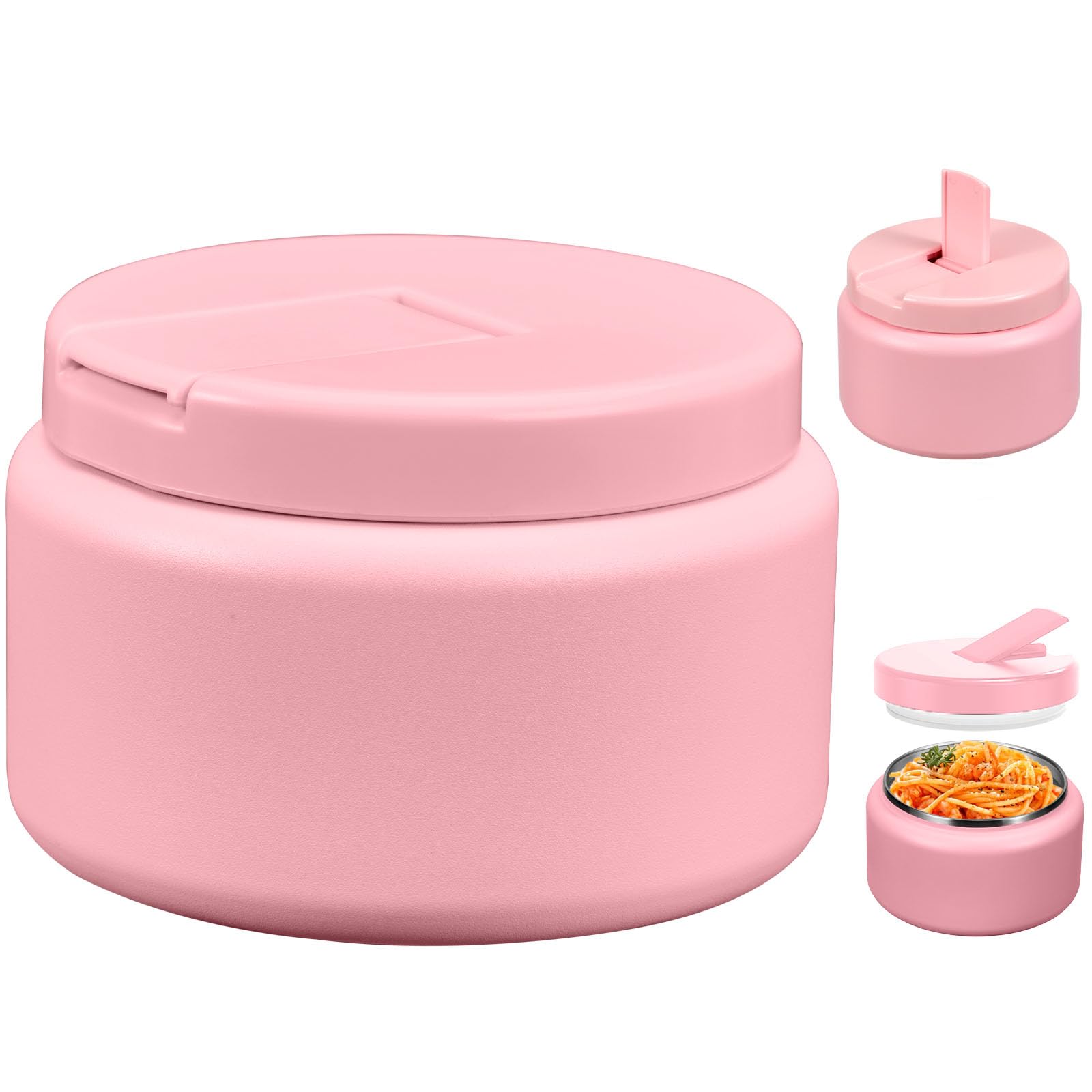 Photo 1 of Reeple 13.5oz Kids Jar for Hot Food, Insulated Vacuum Food Jar with Buckle Lid, Stainless Steel Wide Mouth Leak Proof Insulated Lunch Container for School Picnic Travel,Pink