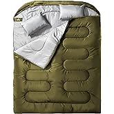 MEREZA Double Sleeping Bag for Adults Mens with Pillow, XL Queen Size Two Person Sleeping Bag for All Season Camping Hiking B