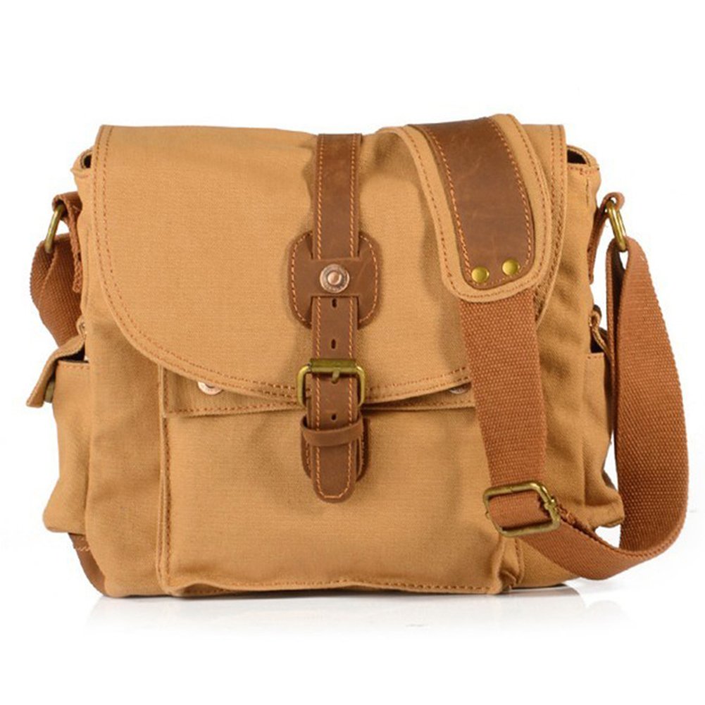 Mupack Vintage Canvas Messenger Bag Men Leather Shoulder Satchel Shoulder Bookbag Working Bag (Khaki)