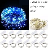12PCS Battery Operated Blue Lights 20 Micro Fairy String LEDs on Silver Wire,6.5 Ft (2m) for Graduation Party Favors DIY Rustic Wedding Home Outdoor Indoor Centerpiece or Table Decorations