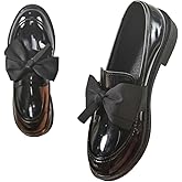 Ladies Patent Leather Loafers with Bow, Pink Slip-On Flat Shoes, Casual Comfort Footwear