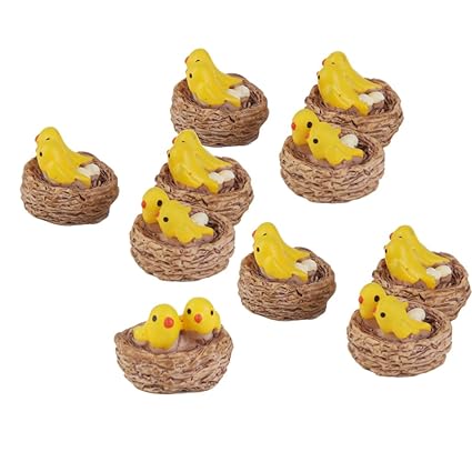 Generic Resin Doll House Bonsai Fairy Garden Bird Landscape Decor (Yellow and Coffee) - Set of 10