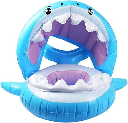 Amazon Moyea ベビー浮き輪 サメ スイミングリング 足入れ式 子供用浮き輪 屋根付き ベビーフロート スイムリング 日焼け止め 水泳補助具 プール スイム リング 紫外線对策 可愛い 水泳用品 ベビー浮き輪 おもちゃ