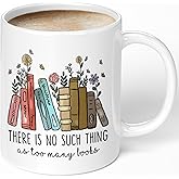 Aigori Book Lovers Coffee Mug 11oz - Book Lovers Gifts for Women - Librarian Mug - There Is No Such Thing As Too Many Books - Bookish Gifts for Birthday Christmas Graduation Reader Mom Teacher Friends