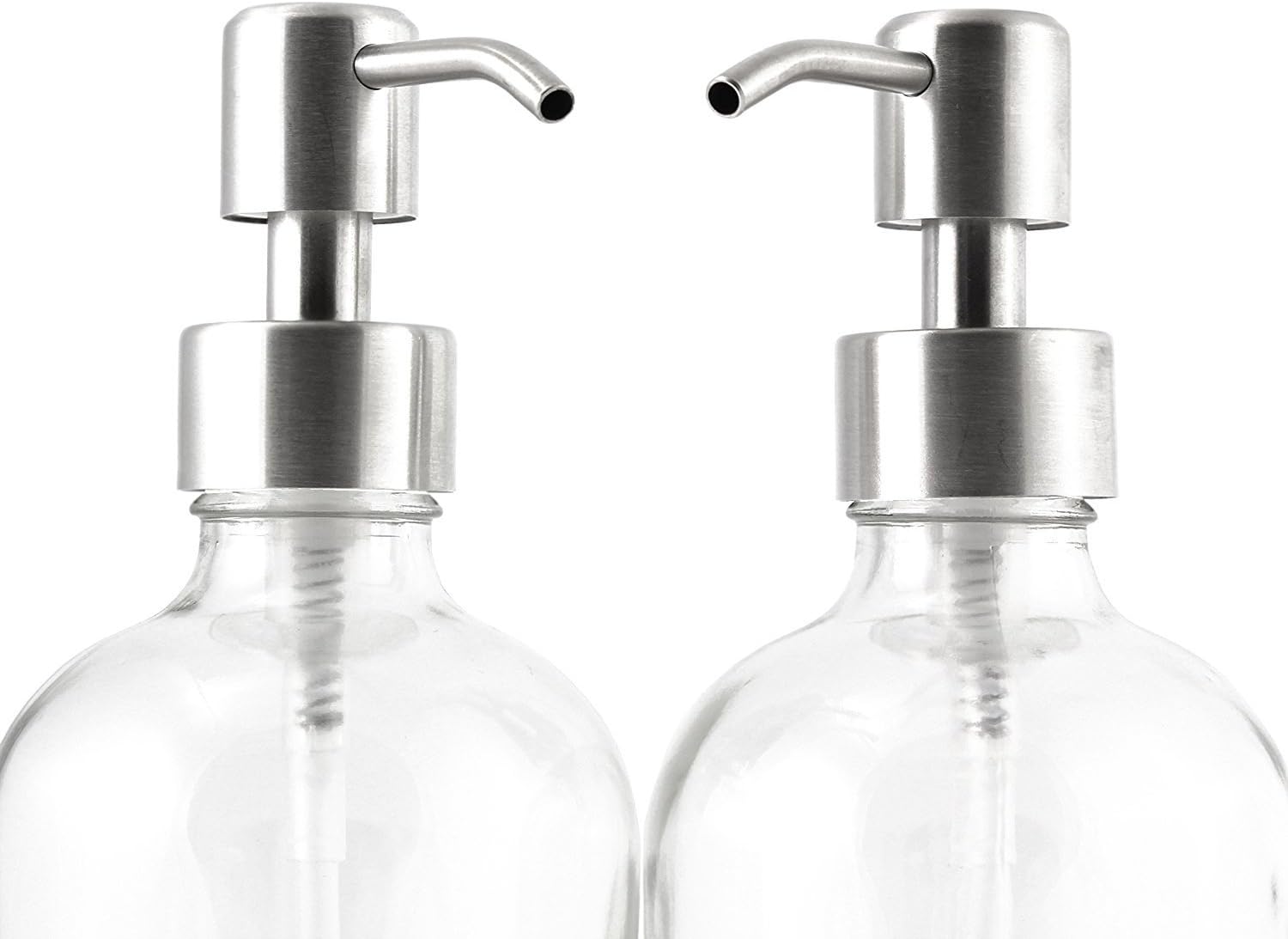 Cornucopia Brands 16-Ounce Clear Glass Boston Round Bottles w/Stainless Steel Pumps (2 Pack), Soap Dispenser Great for Essential Oils, Lotions, Liquid Soaps: Home & Kitchen
