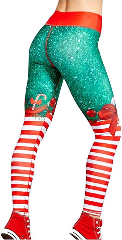Women's Leggings Ladies Christmas Print Pants Costume Running Tights Yoga Pants Lady Skinny Xmas Elf Print Stretchy Jegging Pants Slim Trousers