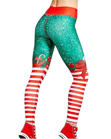 Tomwell Damen Leggings Weihnachten Muster Hose Push Up Stretch Skinny Leggins Christmas Druck Sport Yogahosen Jogginghose