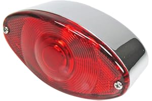 BILLET PROOF DESIGNS Chrome Cat Eye Motorcycle Tail Brake Stop Light With License Plate Tag Light - 12 Volt Dual Filament (1157 Bulb) Brake Light and Running Light - Vintage Harley Bobber Sportster Chopper Cafe Racer