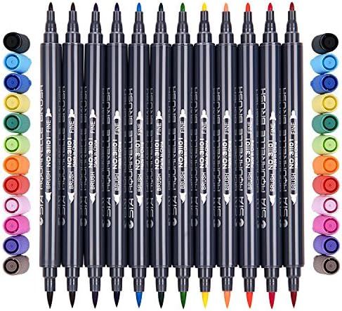 Art Markers Dual Tips Watercolor Marker Pens - Brush Markers Set,Drawing Markers Brush Colored Pens for Adult&amp;Kids Coloring Books, Non-Toxic Water Based Double Tip Pens, 12/Colors