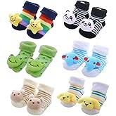 FedMois 6 pairs Baby 3D Cartoon Anti-Skid Booties Socks Slippers Shoes