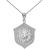 Bold 925 Sterling Silver Lion Head Shield Animal Pendant Necklace