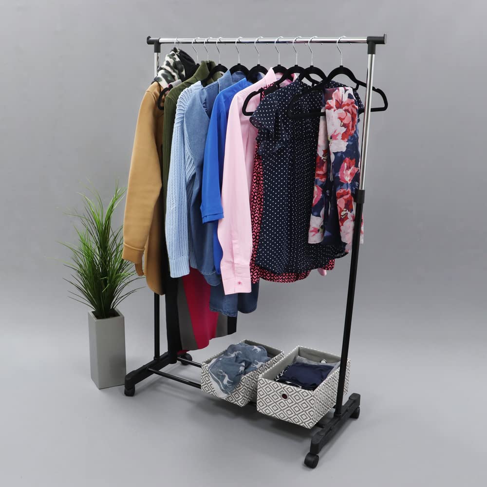JVL Adjustable Garment Rack Clothing Rail with Wheels, 43 x 88 x 107-170 cm