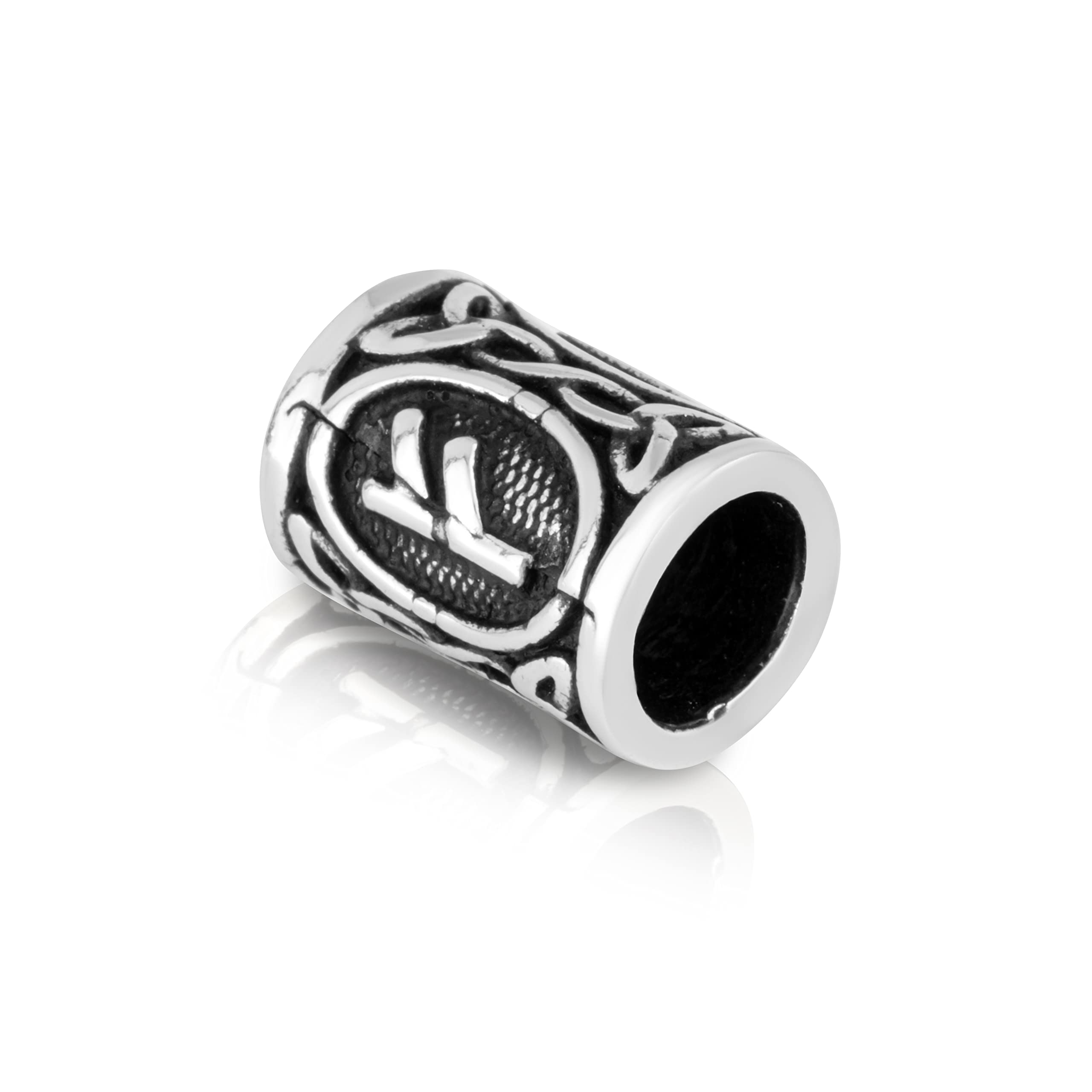 NKlaus 925 Sterling Silver Beard Bead - Futhark FEHU Hair Bead Silver Beard Jewellery 2161