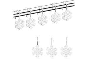FINROS Shower Curtain Hooks, Snowflake Shower Curtain Rings Christmas Shower Curtain Hooks for Winter Bathroom Restroom(Snow)