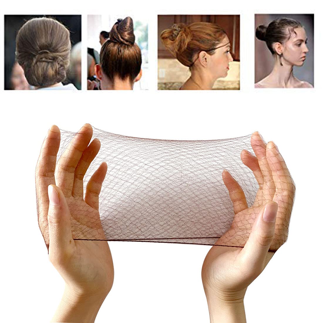 50PCS Hair Nets Invisible Elastic Edge Mesh Bun Hair Nets for Ballet Dance 20" Coffee