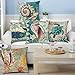 Aremetop Outdoor Beach Mediterranean Style Coastal Theme Throw Pillow Covers Cotton Linen Pillow Case Cushion Cover Home Office Decorative 18 X 18 Inches Marine Life (Sea Horse)