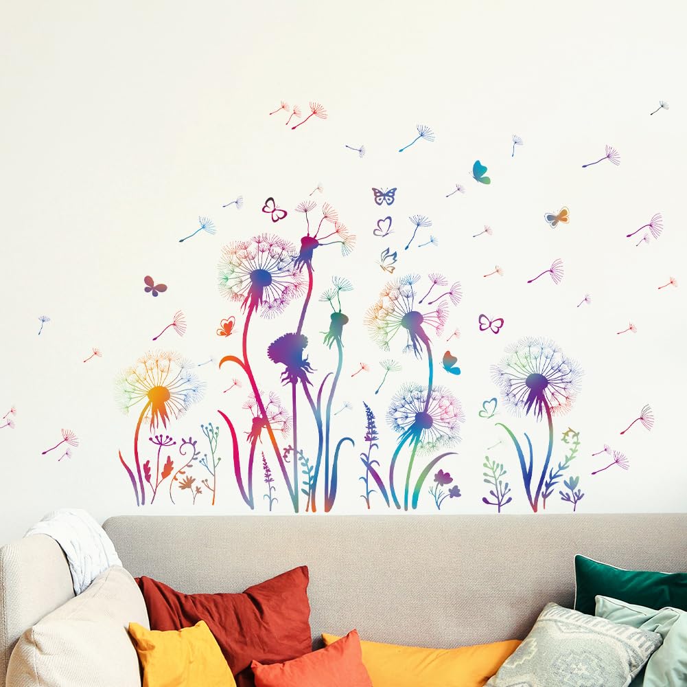 ANATTASOUL 3pcs Kitchen Wall Stickers Colorful Dandelion Peel and Stick Wall Decals,Wall Murals Removable Wall Art Decor for Living Room, Bedroom, Nursery, Toilet, Bathroom, Office Decoration