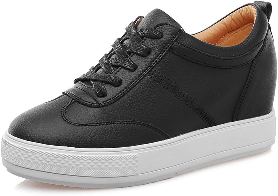 Jamron Womens Soft Faux/Genuine Leather Hidden Wedge Heel Sneakers Comfy Lace Up Casual Trainers
