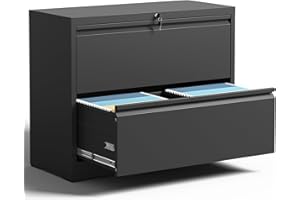 BIZOEIRON 2 Drawer Lateral File Cabinet with Lock, Metal Filing Cabinets for Home Office, Steel Storage Wide File Cabinet for Letter/Legal/F4/A4 Size with Hanging Bars, Assembly Required (Black)