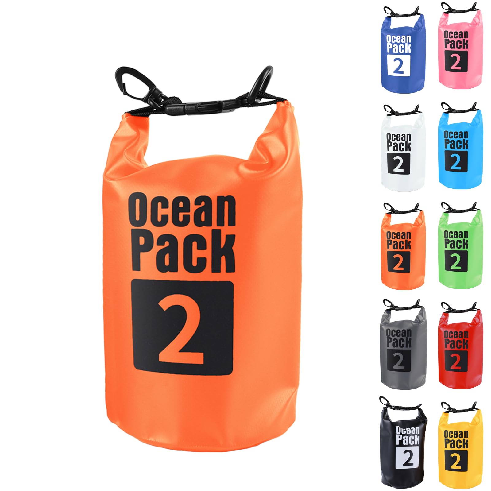 Dry Bag 2L, Boat Dry Bags Orange Waterproof Bag Dry Sack Roll Top Long Adjustable Shoulder Strap 2L/5L/10L/20L/30L/40L for Drifting Boating Kayaking Fishing Rafting Swimming Camping Canoeing Surfing