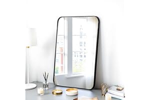FINEWF 24x16 Rectangle Mirror Wall Mounted Aluminum Alloy Metal Frame HD Glass Dressing Make-up for Bathroom Entryway Bedroom Living Room 24 16 inch Black