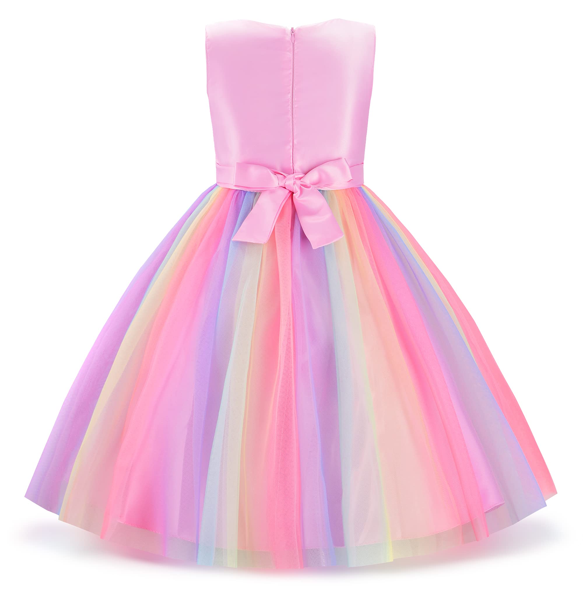 Uhnice Little Girl's Sequin Sleeveless Mesh Rainbow Dress for Wedding Party