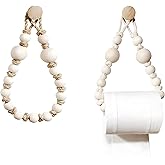 BOLWHAO Rope Toilet Paper Holder, Wood Bead Hemp Rope Towel Holder, 2 Pcs Wall Mount Boho Toilet Tissue Holder No-Drill Bathr