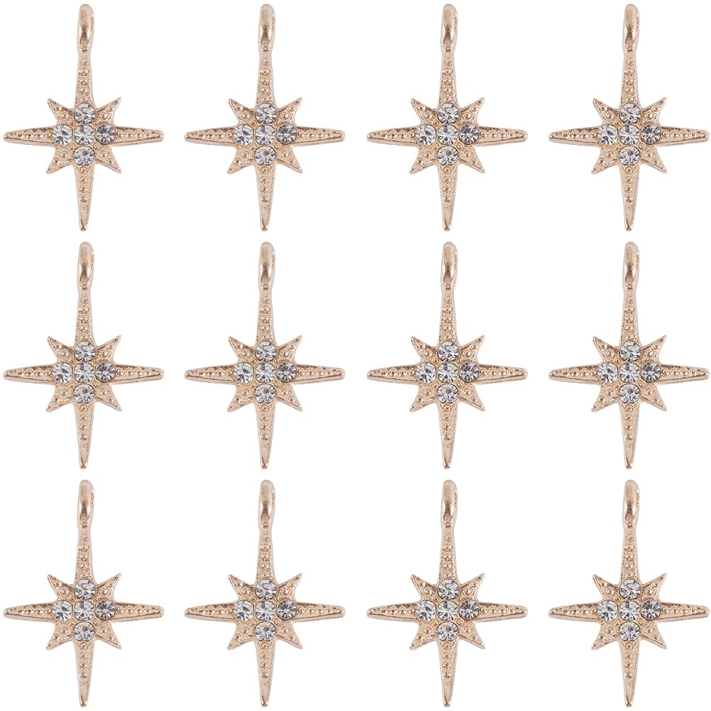 SUNNYCLUE 1 Box 30 Pcs Cubic Zirconia Star Charms North Star Charm Large Bulk Golden Six Pointed Polaris Stars Alloy Rhinestone Charms for Jewellery Making Keychain Bracelet Earring Crafts Beginners