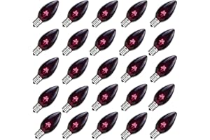GOOTHY 25 Pack C7 Halloween Replacement Light Bulbs, Transparent Black Light Purple Bulbs for Halloween Outdoor Patio String Lights, C7/E12 Candelabra Base, 5 Watt Night Light Bulbs, Dark Purple