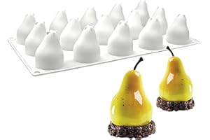 3D Fruit Shape Silicone Molds, White Baking Pan for Mousse Cake, Chocolate, Candy Making (White(15-Cavity Pear))