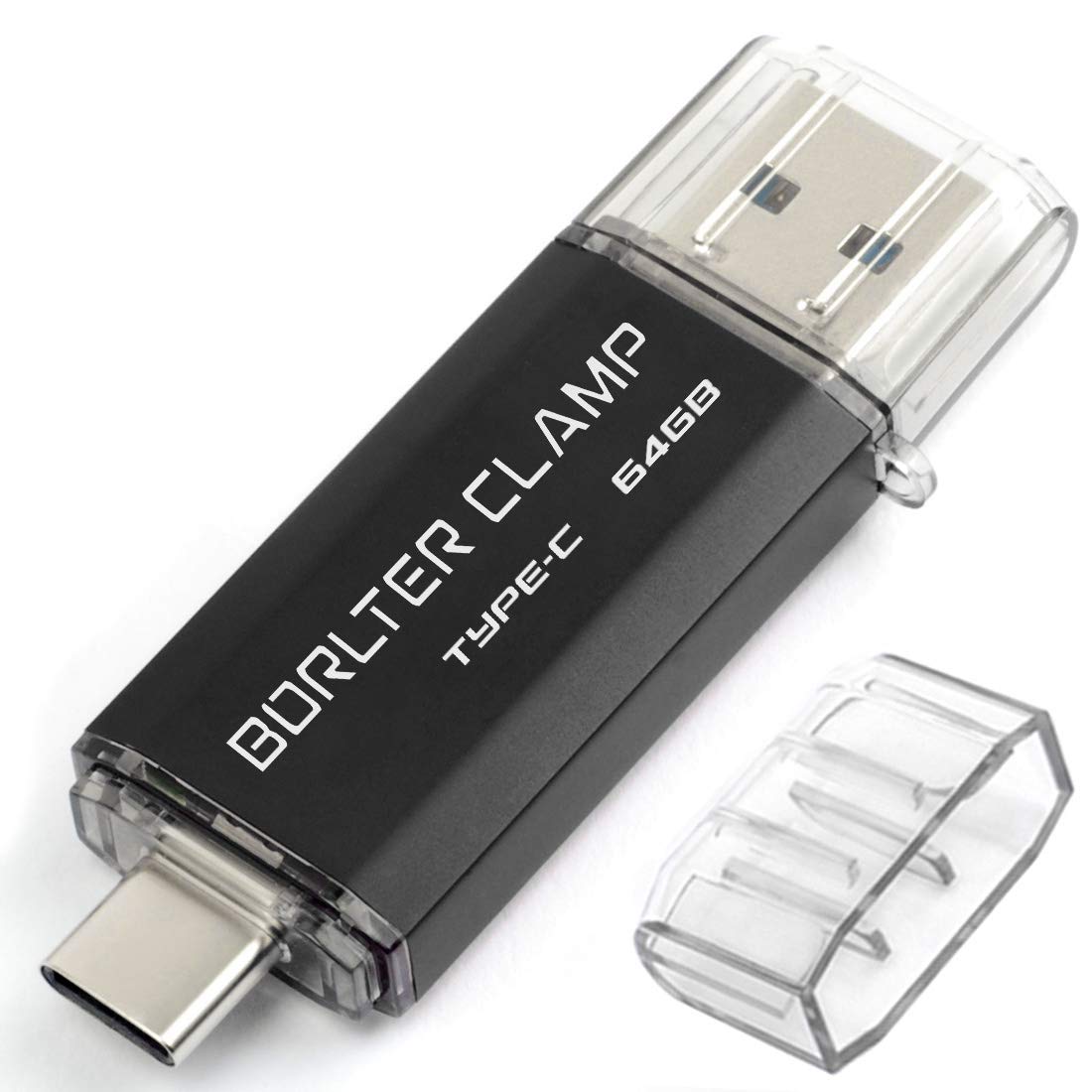 BorlterClamp 64GB Type C USB 3.0 Dual Port Flash Drive USB C OTG Memory Stick for Android Smartphones Samsung Galaxy S9/S8/Note9, LG, Tablets & Computer (Black) — image 1