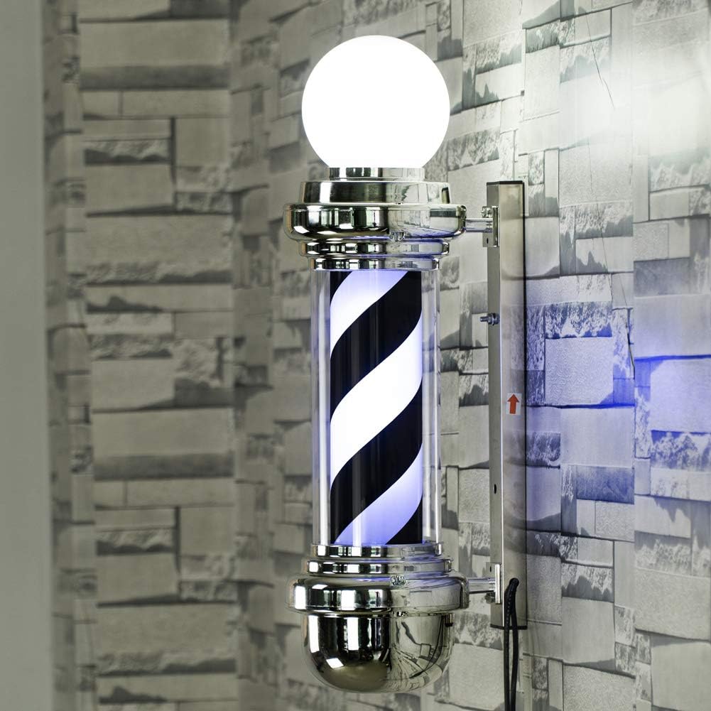 LZX 68Cm LED Barber Pole 27CM White Black Rotating Illuminating Stripes Waterproof Light Hair Salon Shop Sign Wall-Mounted Lamp