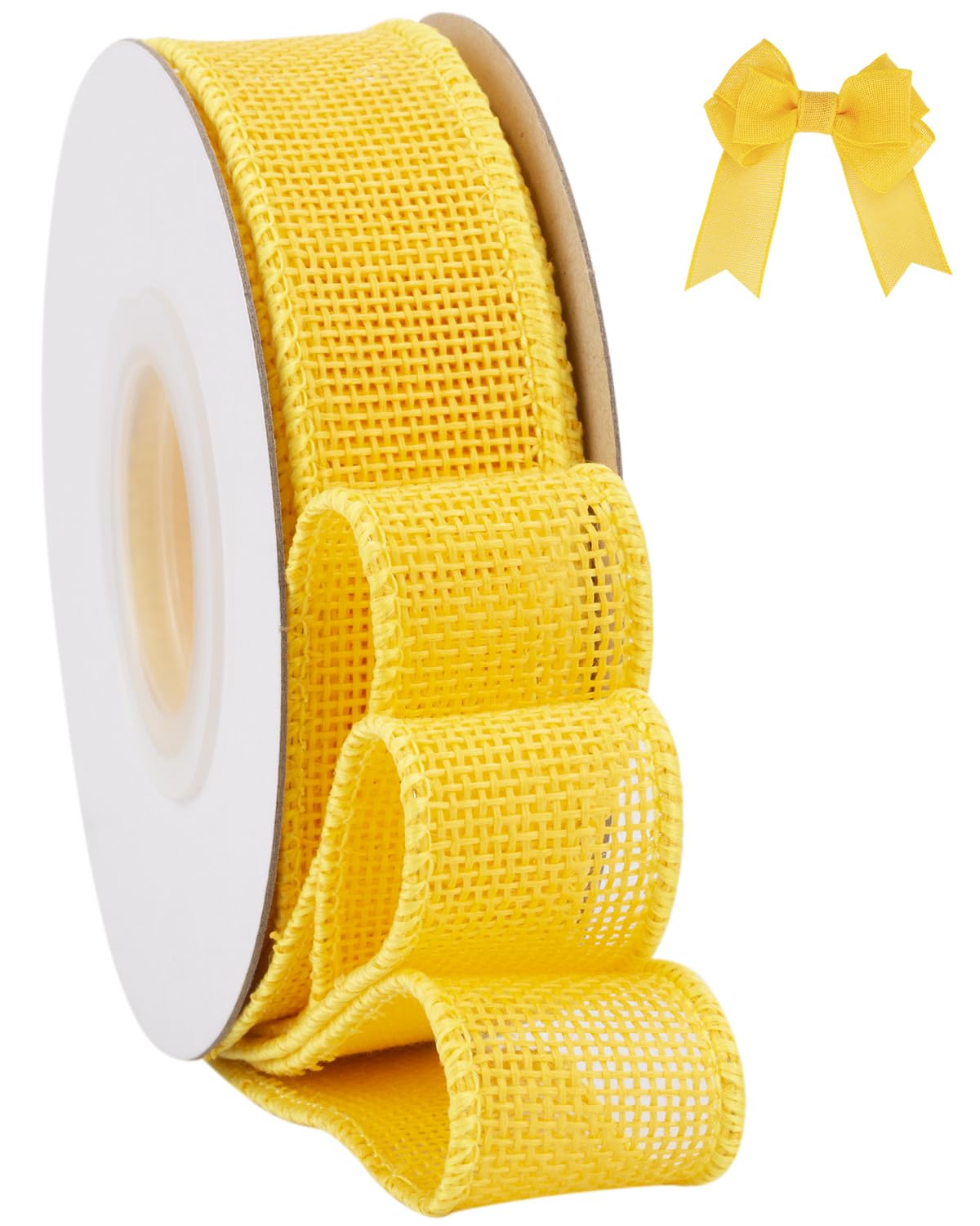 Tekdeere Burlap Ribbon 25mm x 9 Meters, Yellow Wired Ribbon for Crafts, Gift Wrapping, Wreaths, Bows, Tree Decoration and Outdoor Decoration