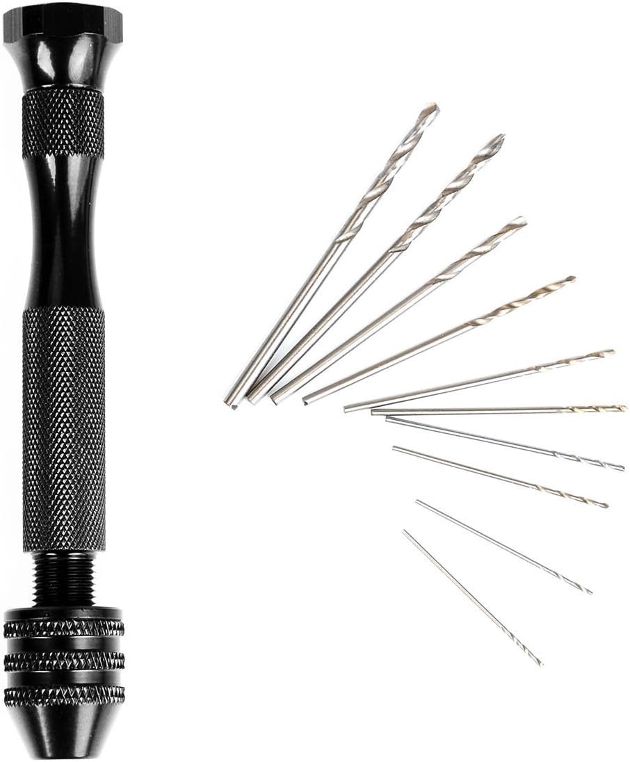 SKR 10 Pieces Twist Drill Bits Precision Pin Vice Drill Set HSS Hand Drill for Handcraft Walnut Jewelry Wooden Work