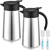 Honeydak 2 Pcs Coffee Carafe Airpot 27 oz Insulated Stainless Steel Vacuum Thermal Pot with Brushes Dispenser Coffee Carafe for Keeping Hot Water Tea 12 Hours Hot 8 Hours Cold(Silver)