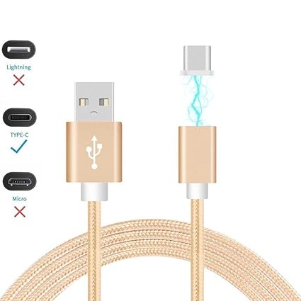 I-Sonite (Gold Magnetische USB Type C Nylon Geflochtene Schnelles Schnelles Aufladen und Daten Syc Transferkabel mit LED-Anze