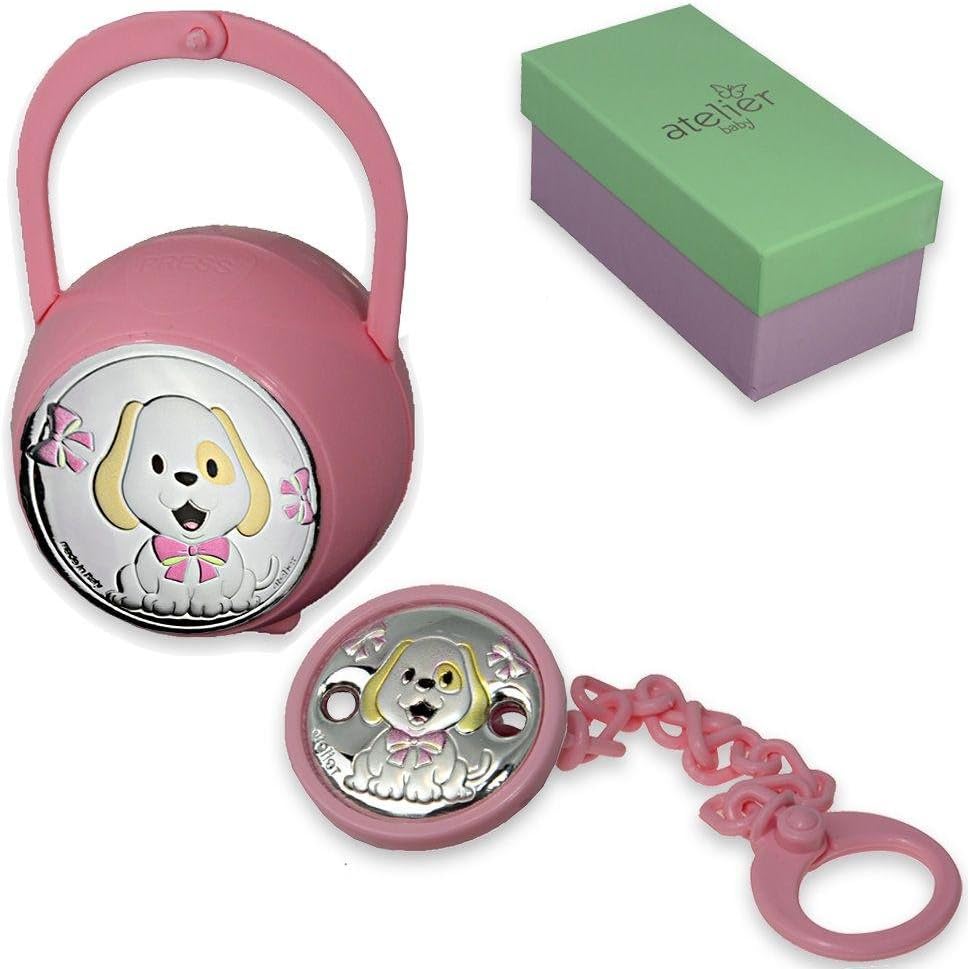 Pinza y portachupete y laminado en color rosa AE0442/R: Amazon.es: Bebé