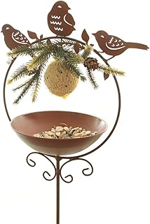 Dio Meisenknödelhalter als Gartenstecker 3 x Vogel im Ring aus Metall mit Tränke oder Futterstelle