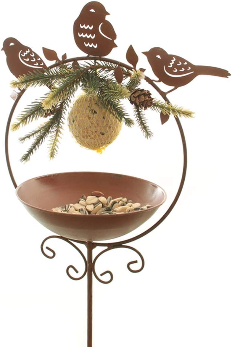 Dio Meisenknödelhalter als Gartenstecker 3 x Vogel im Ring aus Metall mit Tränke oder Futterstelle