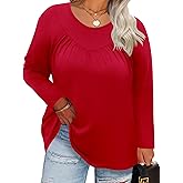 TFSDOD Womens Plus Size Tops Long Sleeve Blouses Crew Neck Shirts Casual Loose Tunic Tops 1X-5X