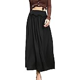 AGECODE Casual Boho A-Line Ruffle Trim Pleated Maxi Skirt High Waisted Flowy Swing Long Skirts for Women Trendy