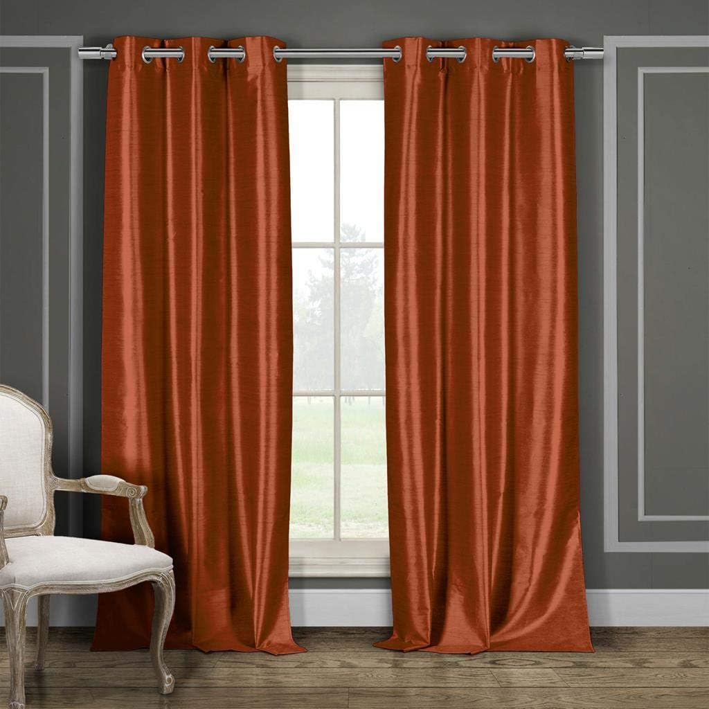 Bali Solid Faux Silk Grommet Top Window Curtains for Living Room & Bedroom - Assorted Colors - Set of 2 Panels (38 X 84 Inch - Rust Orange)