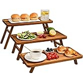 GEHE 3 Tier Serving Stand, Acacia Wood Dessert Table Display Cupcake Stand, Rustic Foldable 3-Tiered Serving Trays & Platters, Large Charcuterie Board for Birthday Wedding Bridal Shower Tea Party